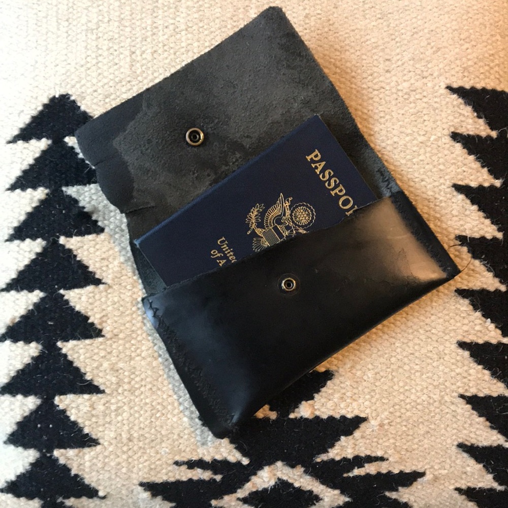 Handmade Black leather passport holder